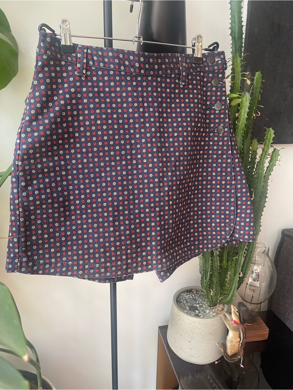 Women’s Navy Floral Print A-Line denim Skort